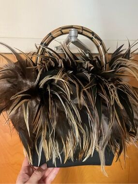 Real Feather Trim Small Handbag, Hand Made/One of a Kind